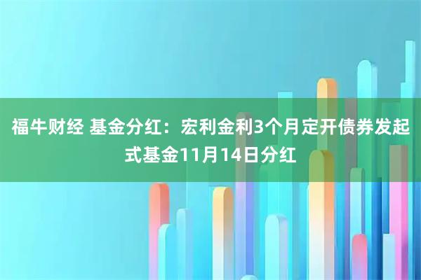 福牛财经 基金分红：宏利金利3个月定开债券发起式基金11月14日分红